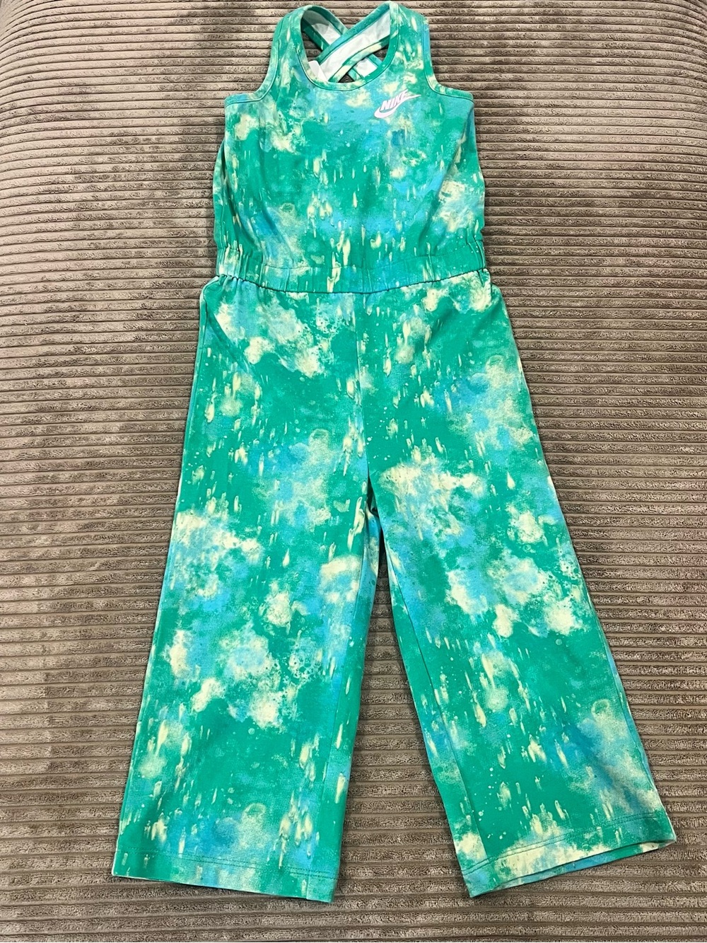 Nike Girls Stadium Green Tie-Dye Flared Jumpsuit